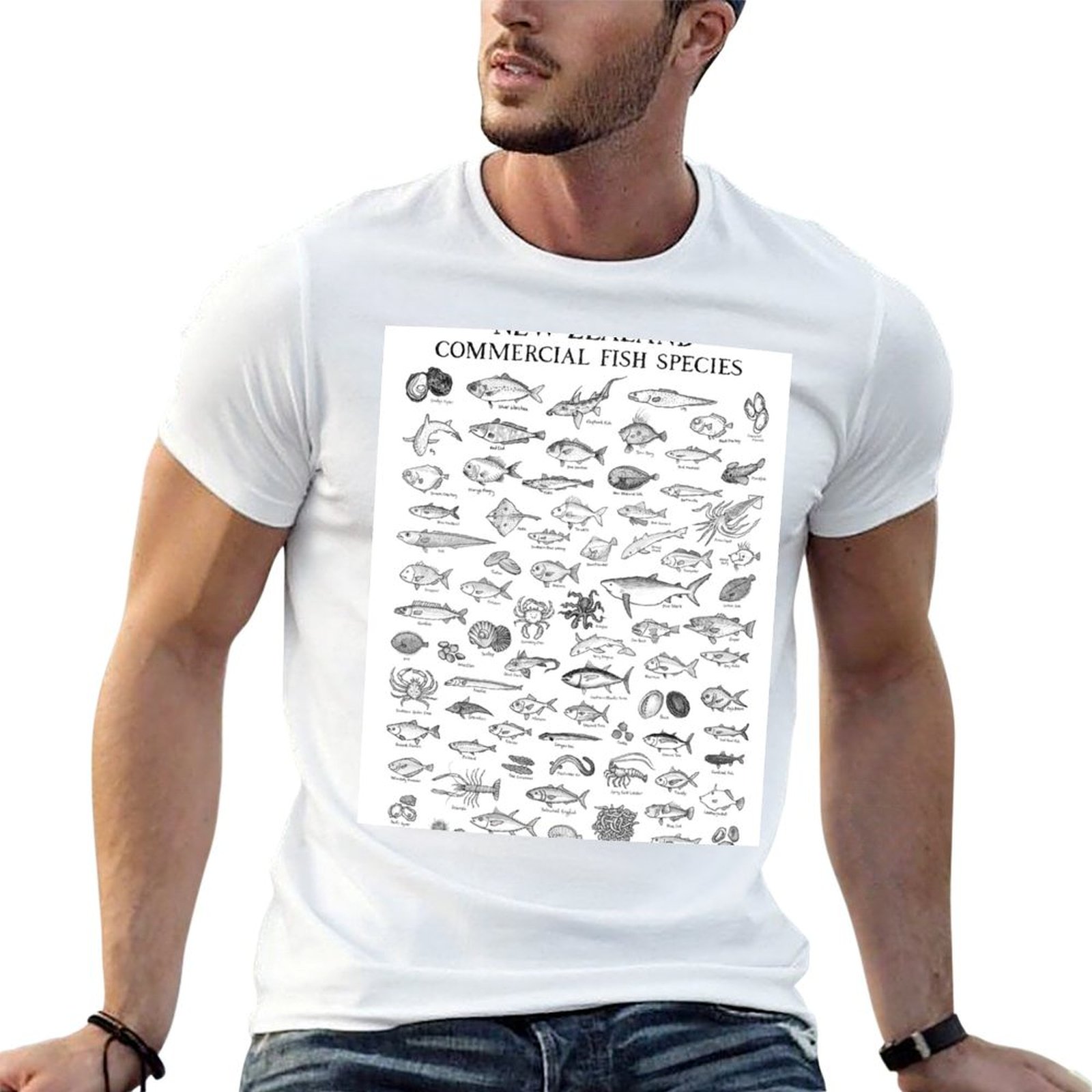 Commercial Shirt Printing - تي شيرت بتصميم أنواع الأسماك التجارية